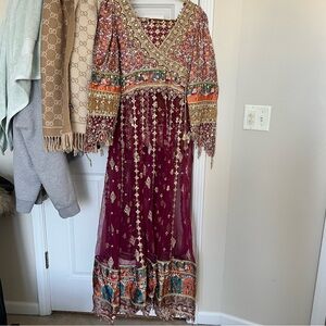 Qalamkar Pakistani Anarkali Dress / 3 piece